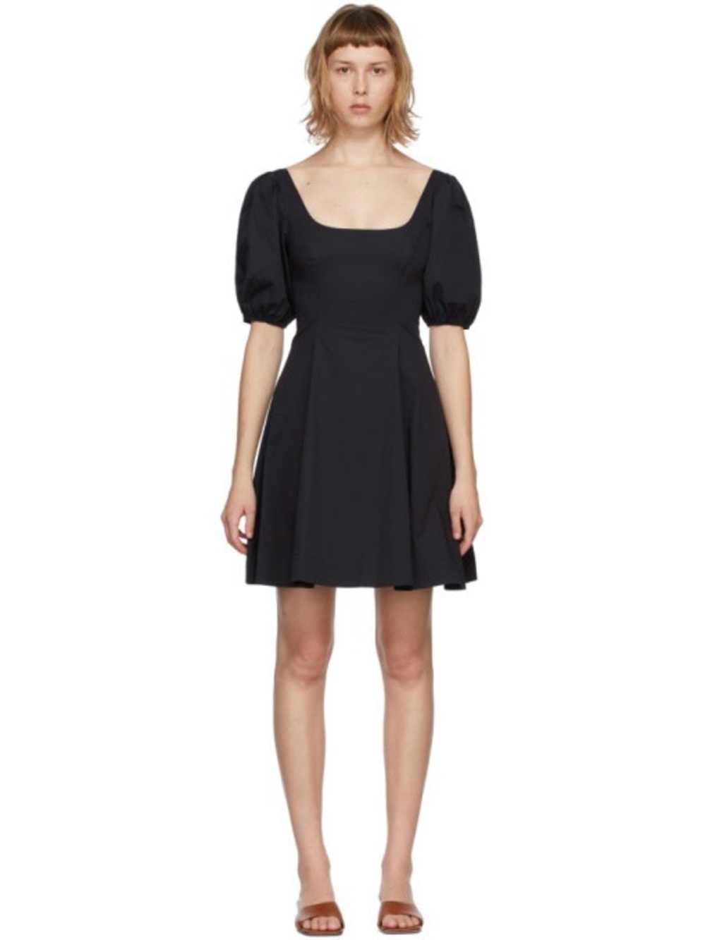 Staud Laelia Dress Puff Sleeve Mini Poplin Minimalist Timeless Black Sz 10